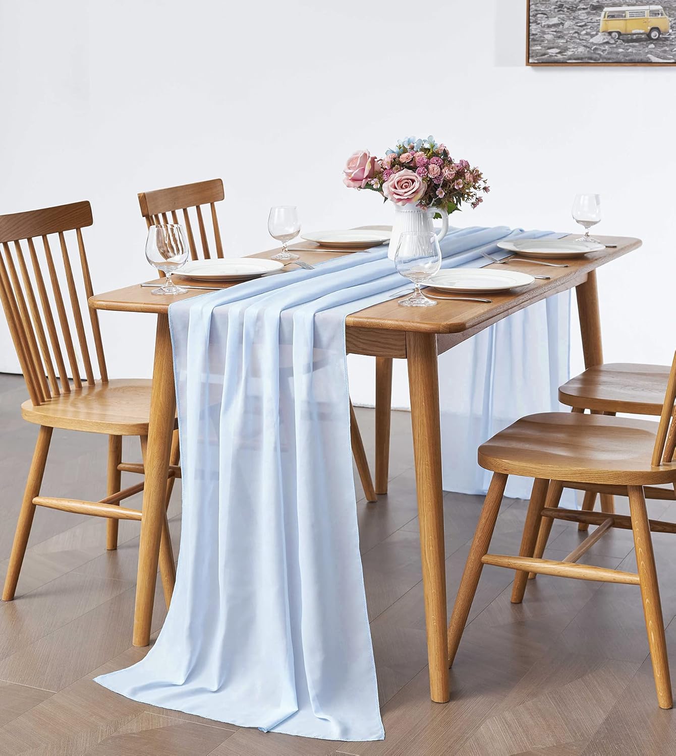 2 Pack 10Ft Baby Blue Chiffon Table Runner Sheer 29x120 Inch for Romantic Wedding Decor Bridal & Baby Shower Birthday Rustic Party Decoration