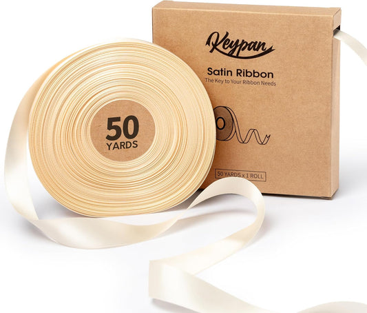 Ivory Satin Ribbon 7/8 Inch x 50 Yards Double-Faced Polyester Cream Ribbons for Christmas Gift Wrapping Bows Crafts Floral Bouquet Wedding Invitations