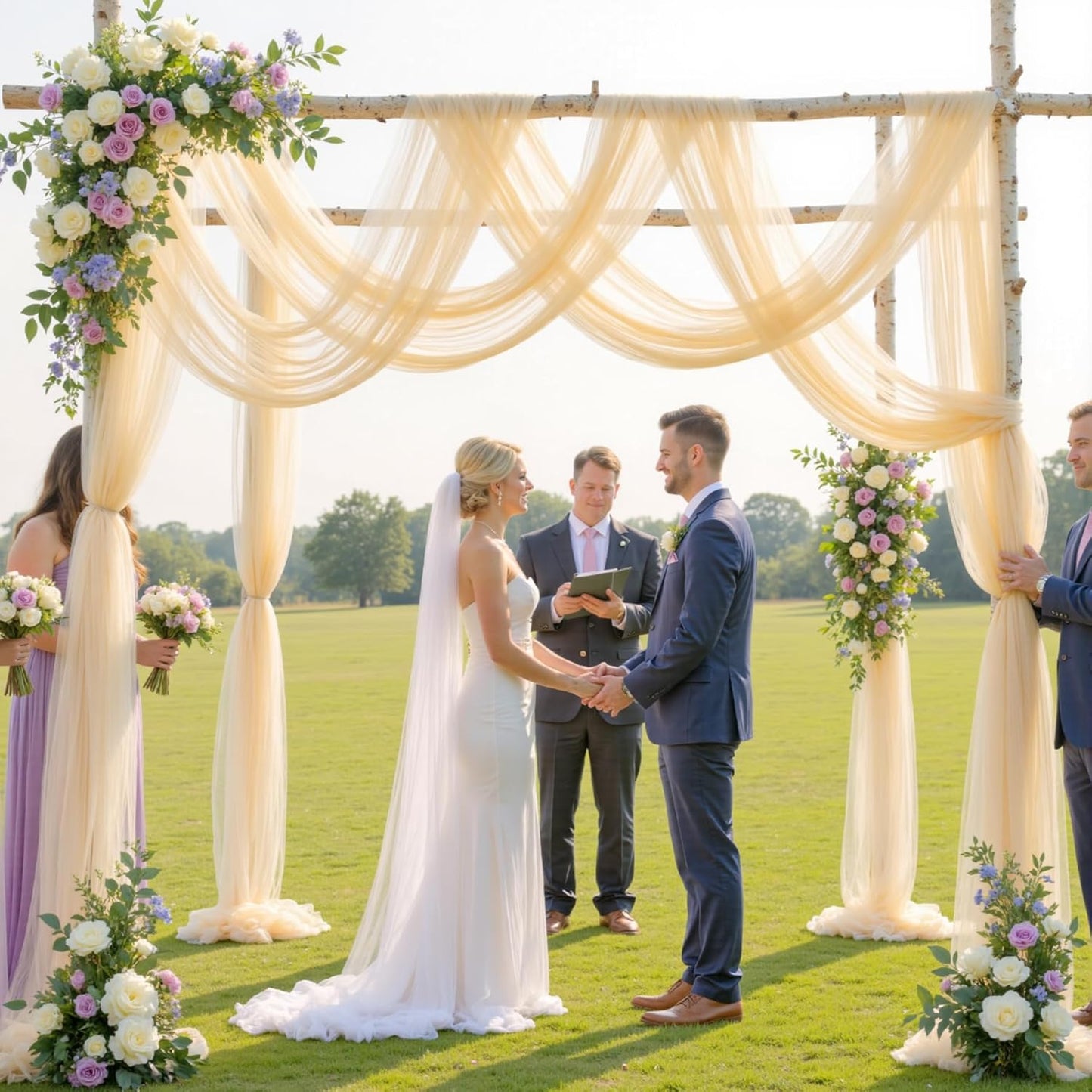 Wedding Arch Draping Fabric Backdrop 1 Panel 30" x 19Ft Champagne Drapes Curtains for Wedding Reception Sheer Tulle Backdrop Curtain for Ceremony Birthday Party Baby Shower Arbor Ceiling Decorations