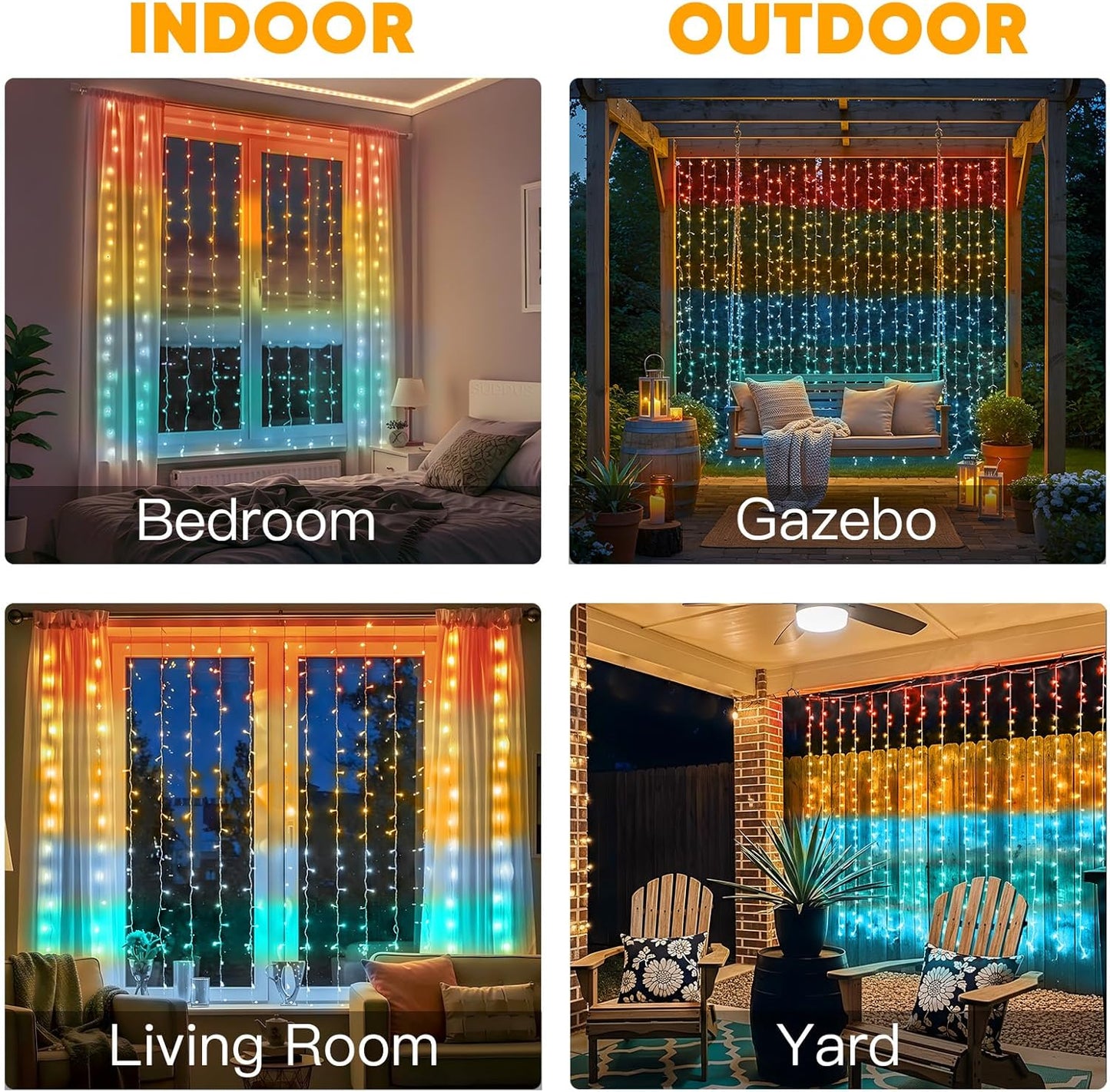 suddus Curtain Lights, 300 Led 9.8 * 9.8ft Sunset Curtain Fairy Lights, Hanging Lights for Bedroom, Backdrop, Room Decor, Wall, Window, Party, Tapestry, Multicolor