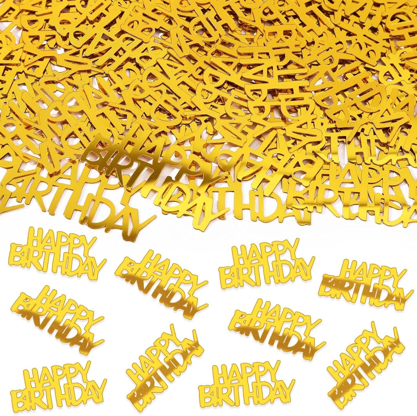 MARFOREVER Gold Happy Birthday Confetti Glitter, Birthday Party Metallic Foil Table Confetti Golden Birthday Cake Balloon Sprinkles Table Centerpiece for Adult Baby Birthday Party Decorations