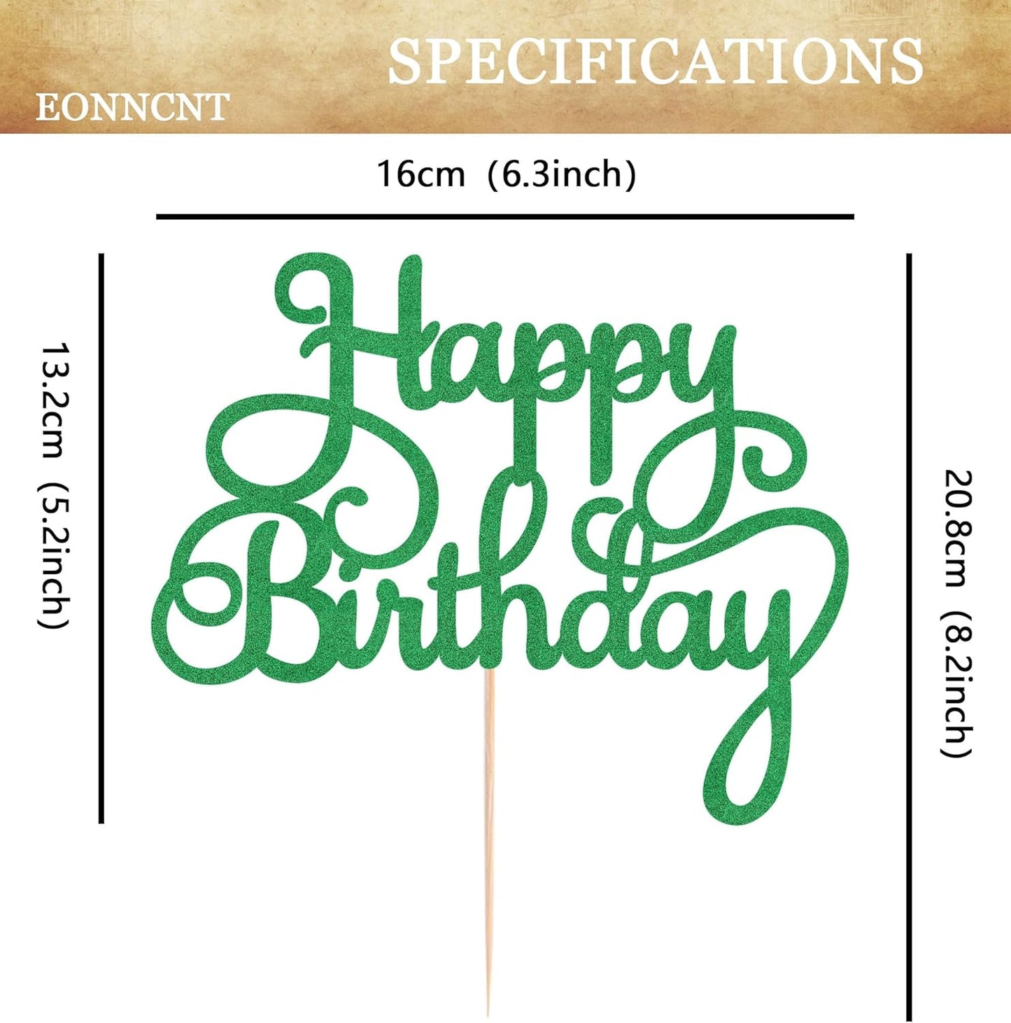 Happy Birthday Cake Topper - Green Glitter Birthday Party Cake Decoration Supplies - Happy Birthday Cake Decor, for Anniversary/Birthday Party Supplies Photo Booth Props