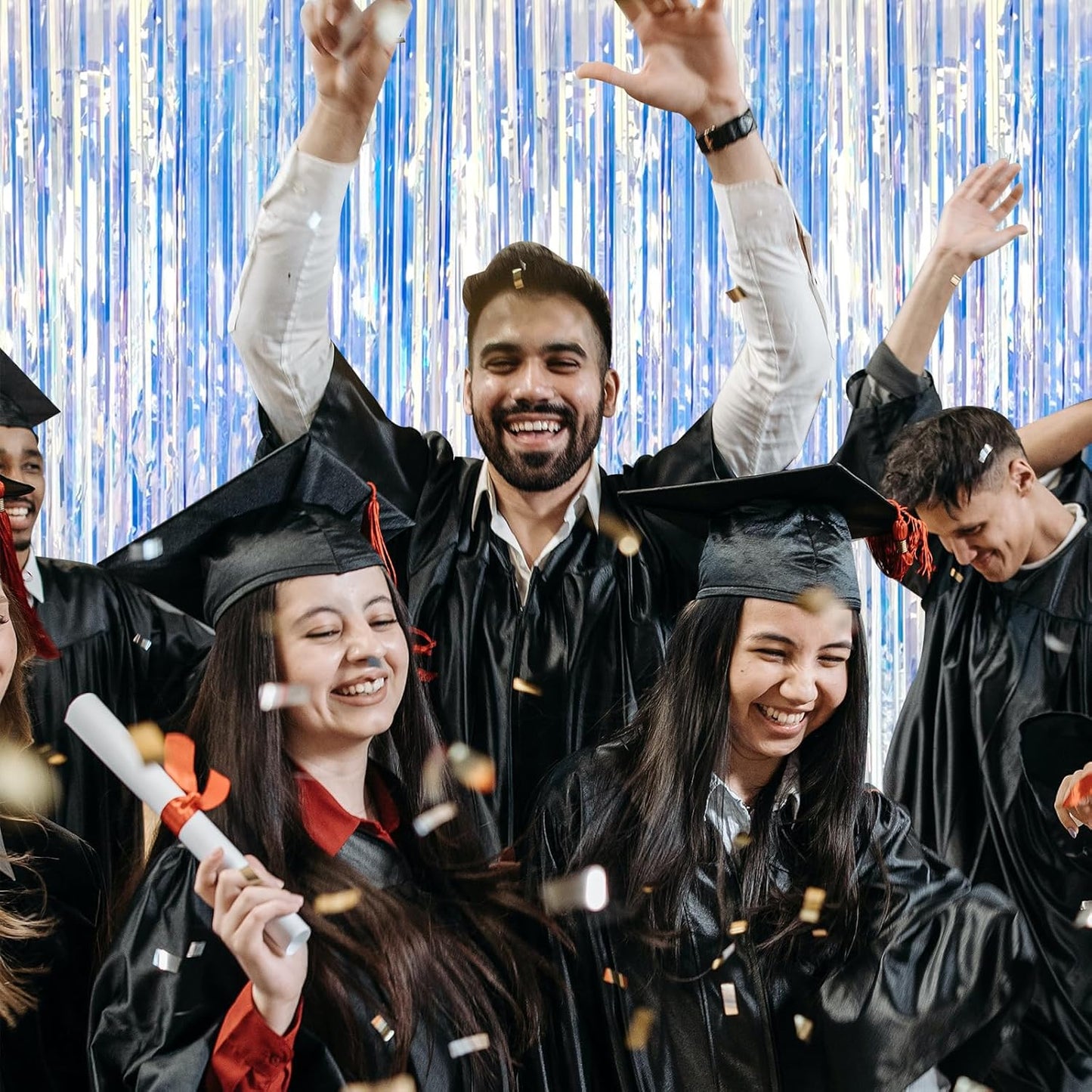 2 Pack Iridescent Party Backdrop Decorations Tinsel Curtain Birthday Decorations Foil Fringe Photo Booth Streamer Backdrop Iridescent Theme Christmas Bachelorette Graduation Party Decorations