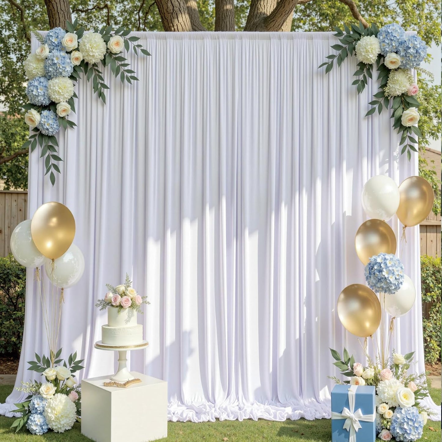 30ftx10ft Wrinkle Free White Backdrop Curtains for Party Background, 6 Panels 5x10ft Silky Polyester Photo Backdrop Drapes Back Drop Cloth for Wedding Birthday Photography Baby Shower Decor