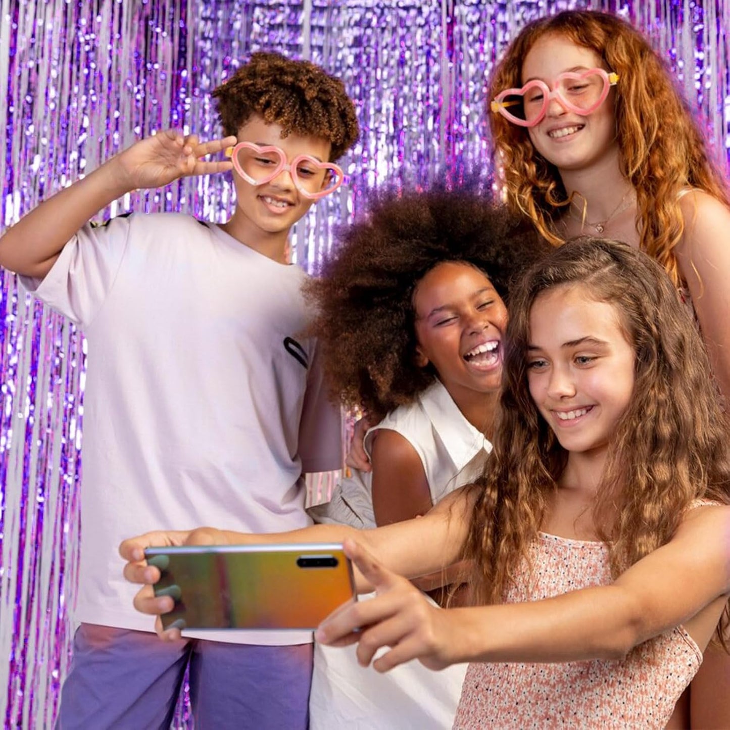 5 Pack Foil Curtain Backdrop Purple Metallic Tinsel Foil Fringe Curtains Photo Booth Props for Birthday Wedding Engagement Baby Shower Bachelorette Christmas Holiday Celebration Party Decorations