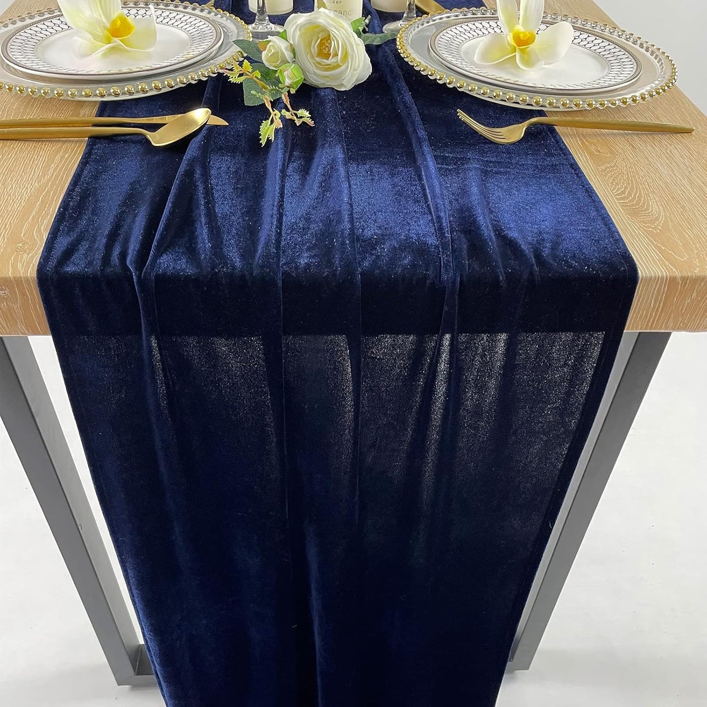 Luxurious Velvet Table Runner, 10ft Wedding Reception Decorations, 20x120inch Soft Velvet Fabric, Table Linen Overlay, Wedding Table Runners (Navy Blue, 20X120inch)
