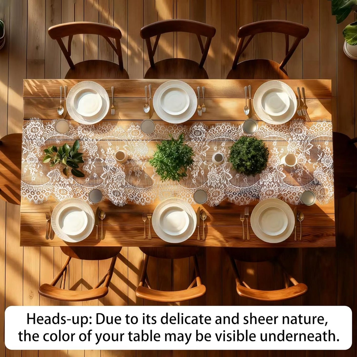 HAIBAS 6 Pcs White Lace Table Runners 14 x 120 Inch Boho Rose Embroidered Floral Vintage Rustic Table Decoration for Wedding Party Bridal Shower Decorations