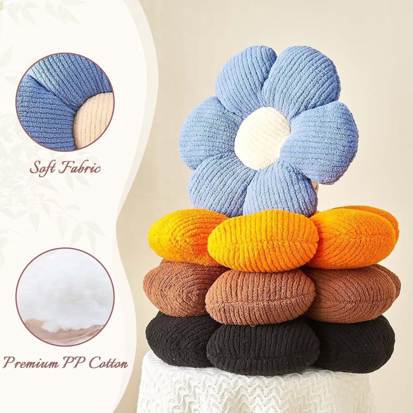 Flower Throw Pillow, Soft Brown 17.7" Shaped Floor Pillow for Home Decor, Cute Aesthetic Plush Decorative Pillows for Bed, Sofa, Couch