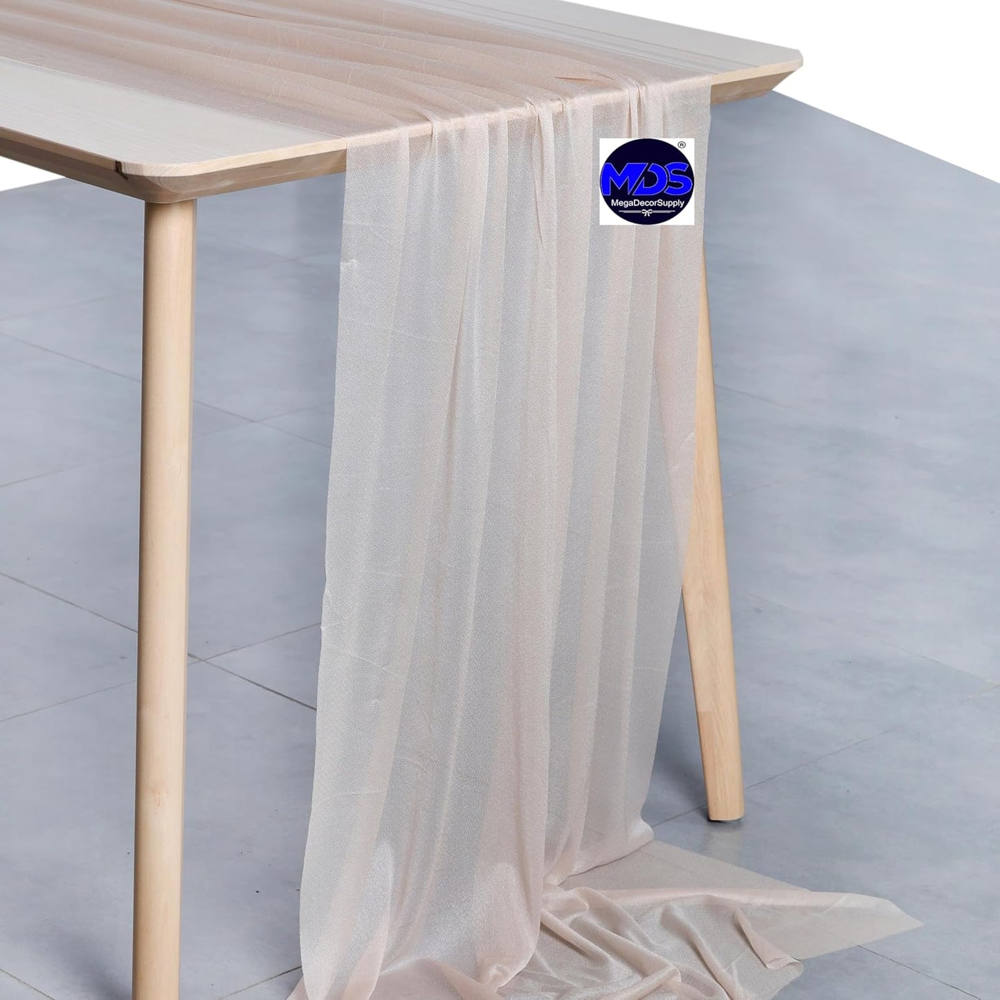 MDS 2 Pack 14ft Chiffon Table Runner 29 x 170 Inches Sheer Wedding Runner Romantic Rustic Table Runner for Wedding Decorations, Birthday Parties, Bridal Shower Party Arch Decor - Nude