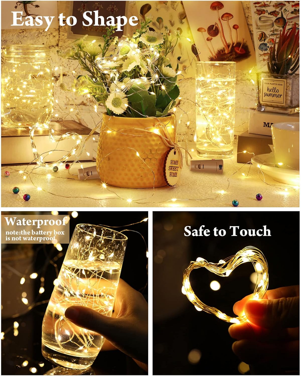 Hortsun 60 Pack Wine Bottle Lights with Cork Fairy Mini String Lights Battery Operated Mini Waterproof 7 ft Silver Wire 20 Led Cork Shape for Christmas, DIY, Party, Decor, Wedding, Bar(Warm White)