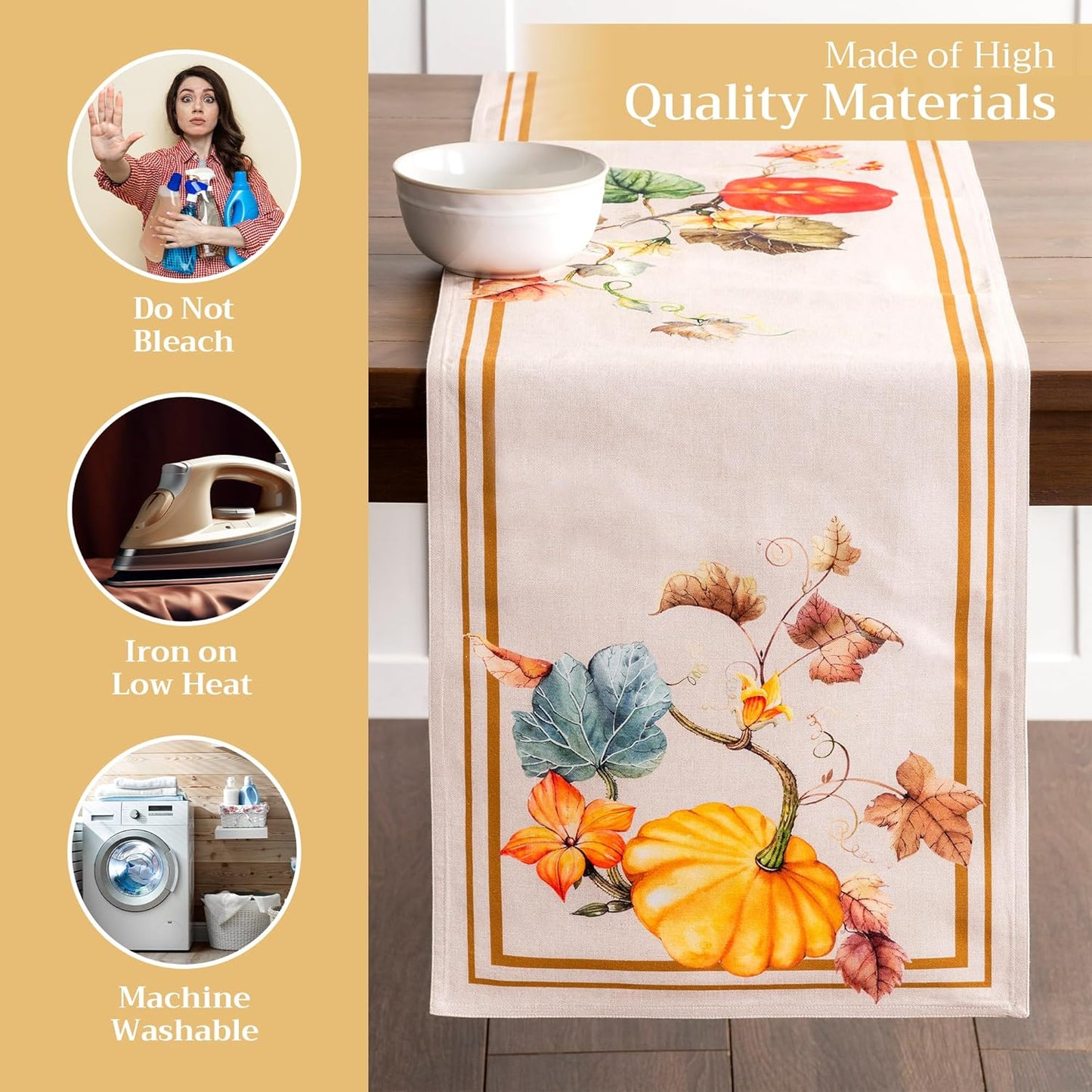 Maison d' Hermine Table Runner 100% Cotton Double Layer Table Runners 72 inches Long for Thanksgiving Christmas Decorations Home Kitchen Dining Party Wedding (Potiron, 14.5" x 72")