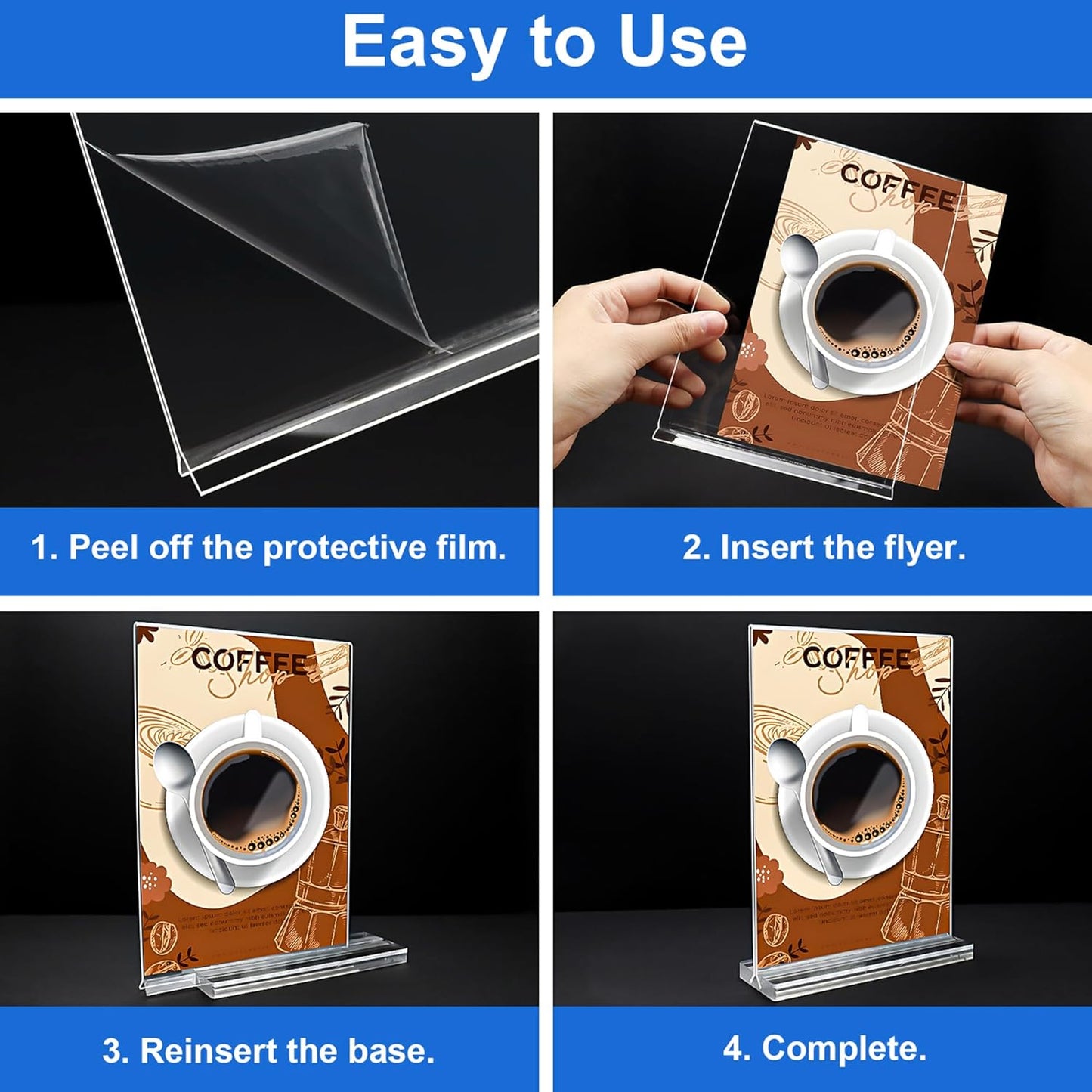 Acrylic Sign Holder 5.5x8.5 Inches 8 Pack, Double Sided Vertical Clear Display Stand, Plastic Frame Flyer Holder for Tabletop, Office, Restaurant, Store