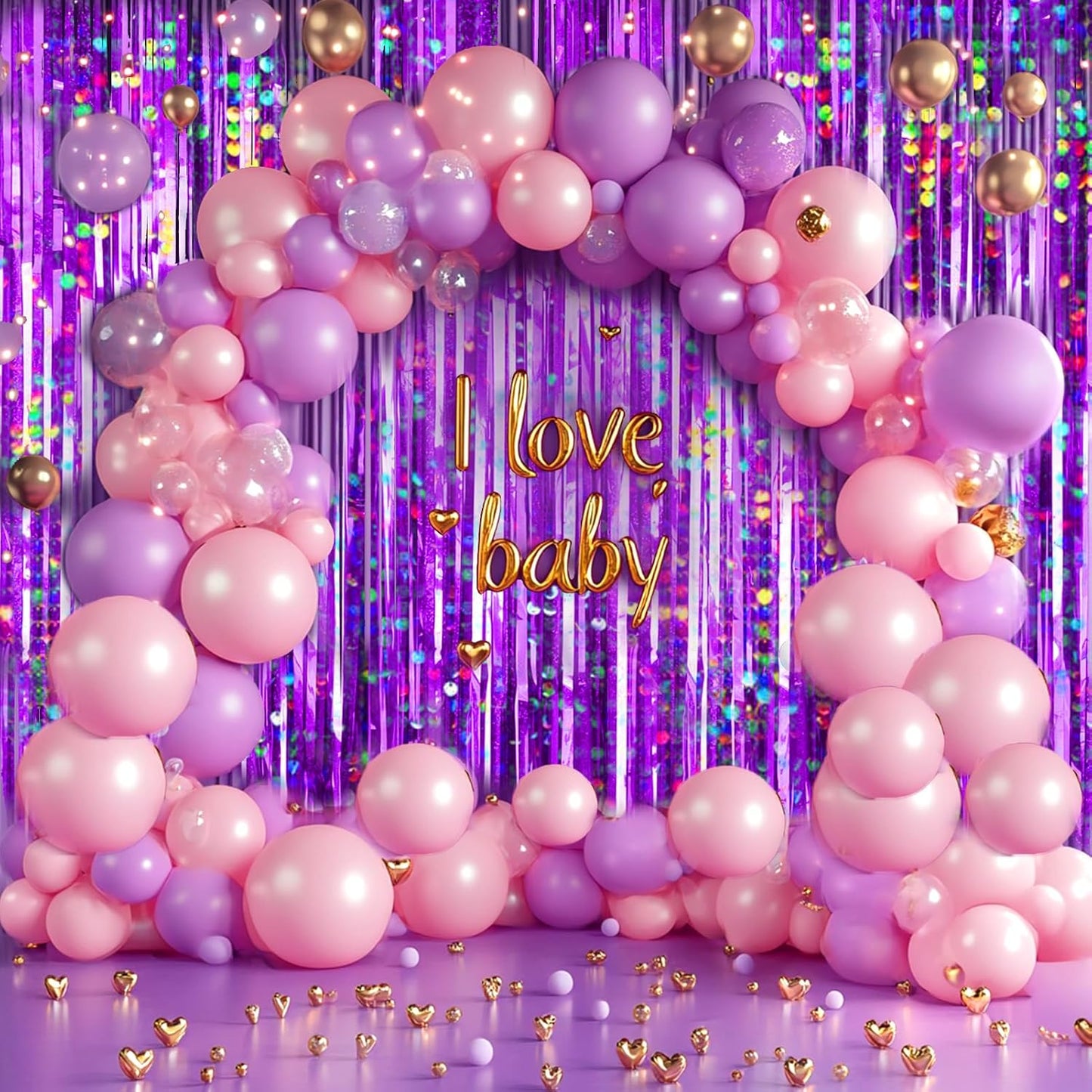 4 Packs Purple Foil Fringe Curtain, Purple Glitter Metallic Tinsel Backdrop for Birthday, Wedding, Baby Shower, Princess Bachelorette Christmas New Year Party Decorations Supplies