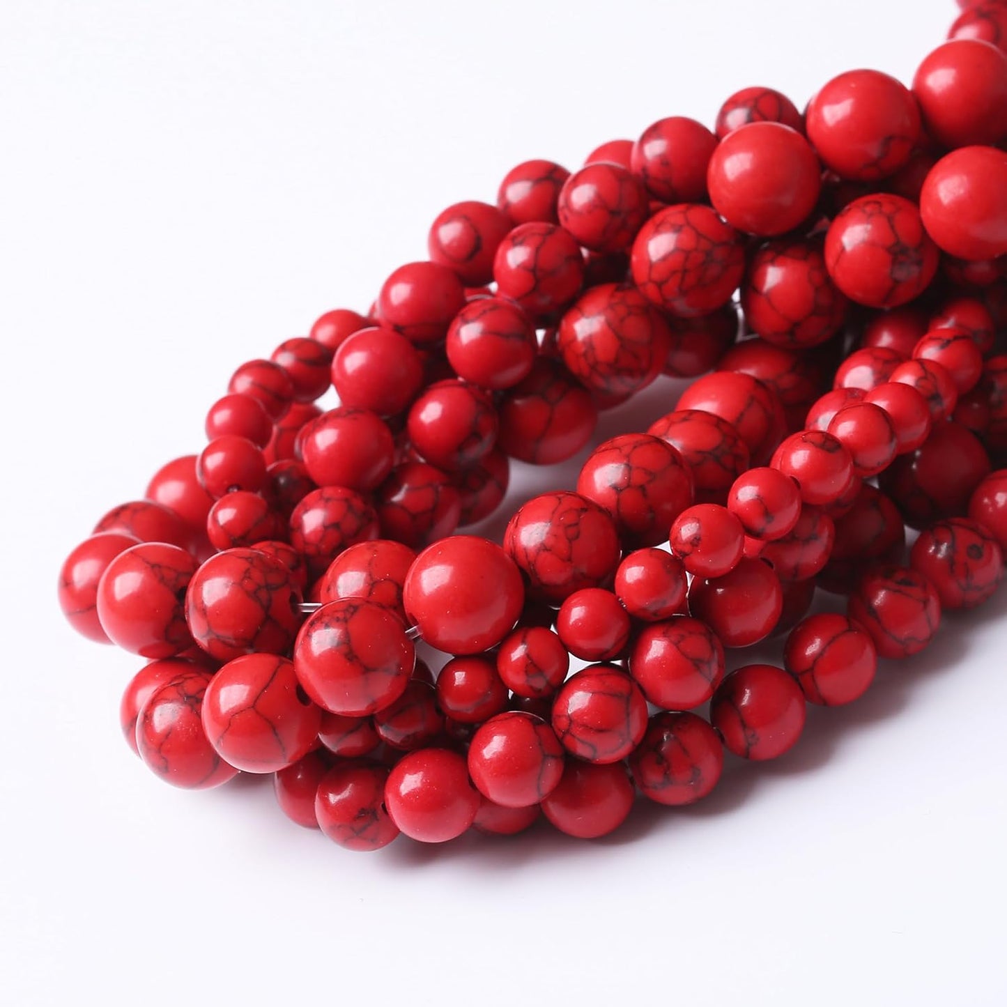 Natural Red Turquoise Stone Beads Gemstone Round Crystal Energy Jade Stone Beads for Jewelry Making DIY Bracelet Necklace Jewelry Making 1 Strand 15.5inch 90PCS 4MM