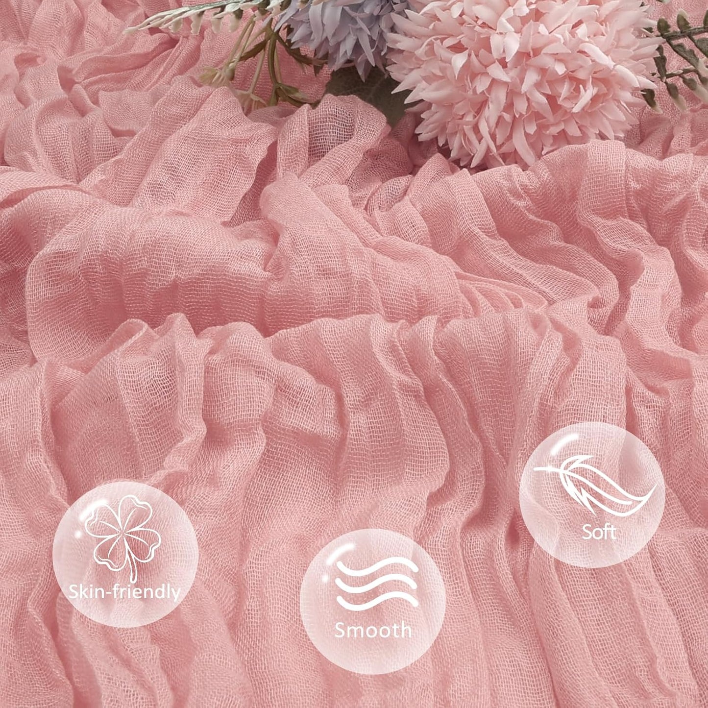 12 Pack Dusty Pink Cheesecloth Table Runner 10ft Boho Gauze Fabric Cheese Cloth Table Runner 35 x 120 Inch Rustic Sheer for Romantic Wedding Decor Baby Shower Party Table Centerpiece Decoration