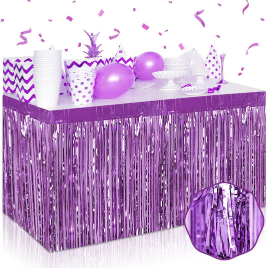 3 Pack 29 x108 Inch Light Purple Foil Fringe Table Skirts Metallic Banner for Tinsel Streamer Garland Backdrop for Parade Floats Wedding Thanksgiving Birthday Christmas New Year Party Decoration