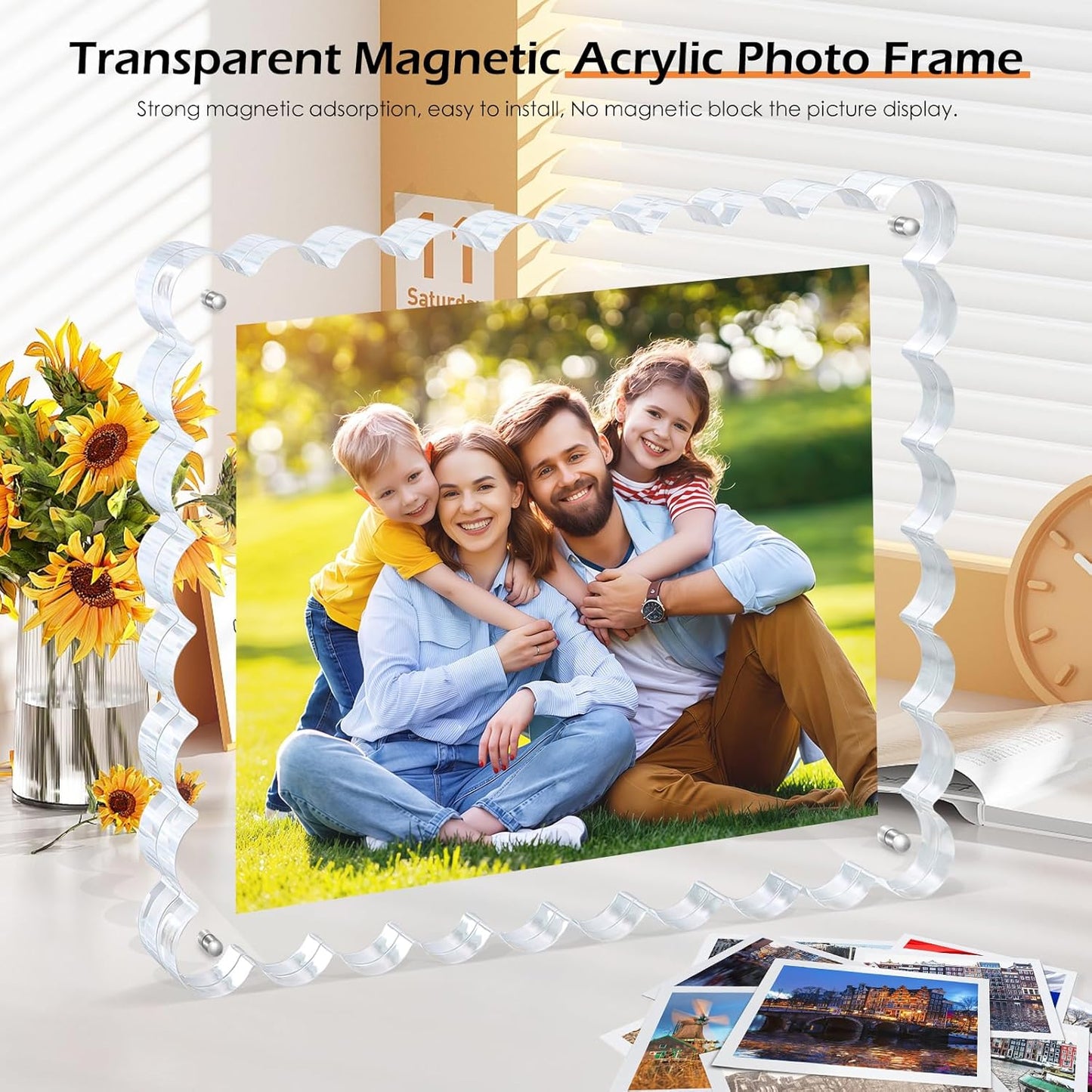 3Pack Scalloped Acrylic Photo Frame 8×10 Inch, 15+15mm Thick Block Clear Glass Photo Frame with Thick Block | Acrylic Picture Frames Modern Gift Set (3Pack, 8X10)