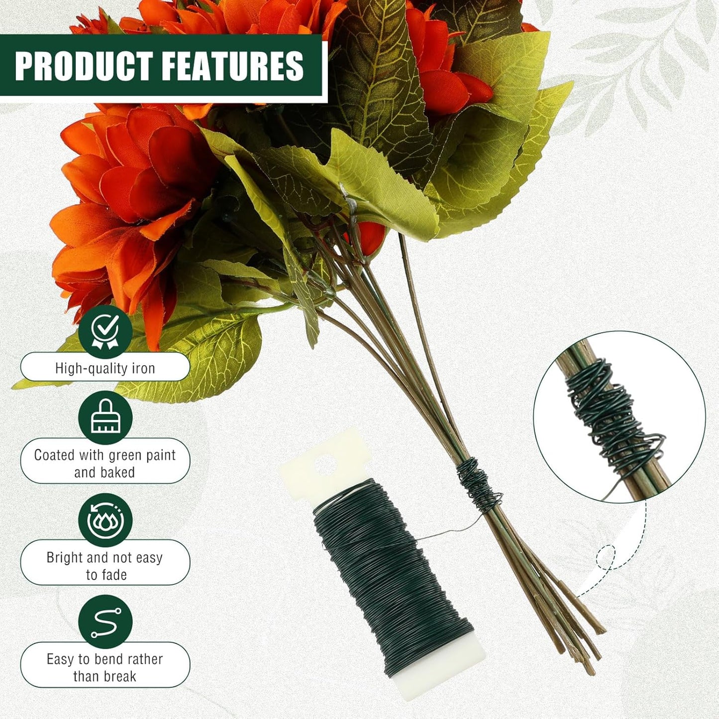 Ferraycle 36 Pack Green Floral Wire 38 Yards 22 Gauge Flexible Paddle Florist Christmas Green Wire for Crafts Christmas Wreaths Tree Garland and Floral Flower Arrangements