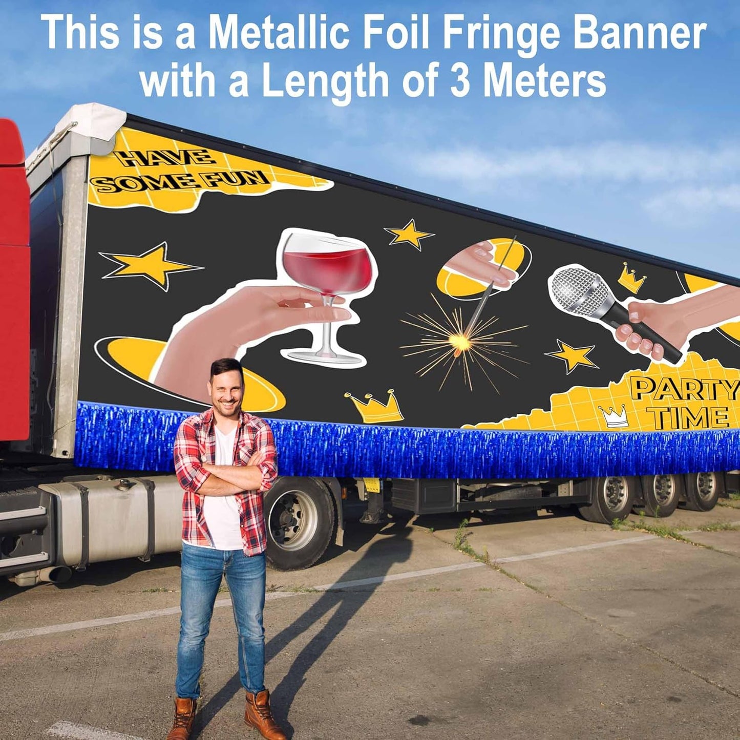 6 Pack 10 Ft Blue Foil Fringe Garland Metallic Streamers Tinsel Banner Wall Hanging Garland Backdrop for Parade Floats, Halloween, Christmas, Thanksgiving, New Year Party Decorations