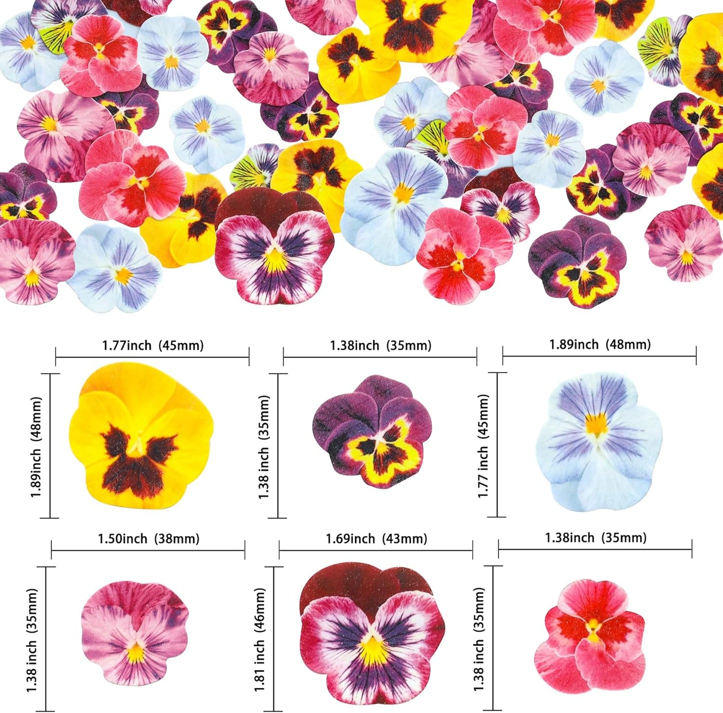 Ephlyn 64Pcs Edible Flower Cupcake Toppers Spring Bridal Engagement Baby Shower Birthday Party Cupcake Picks Anniversary Party Decorations Supplies