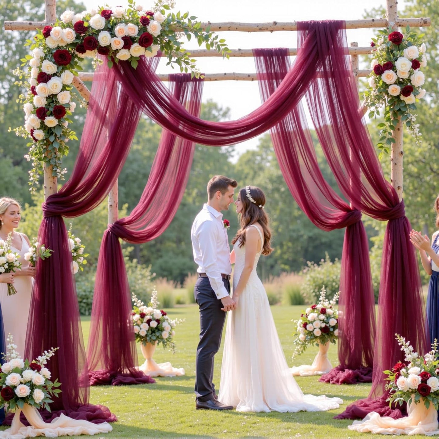Wedding Arch Draping Fabric Backdrop 2 Panel 30" x 19Ft Burgundy Drapes Curtains for Wedding Reception Sheer Tulle Backdrop Curtain for Ceremony Birthday Party Baby Shower Arbor Ceiling Decorations