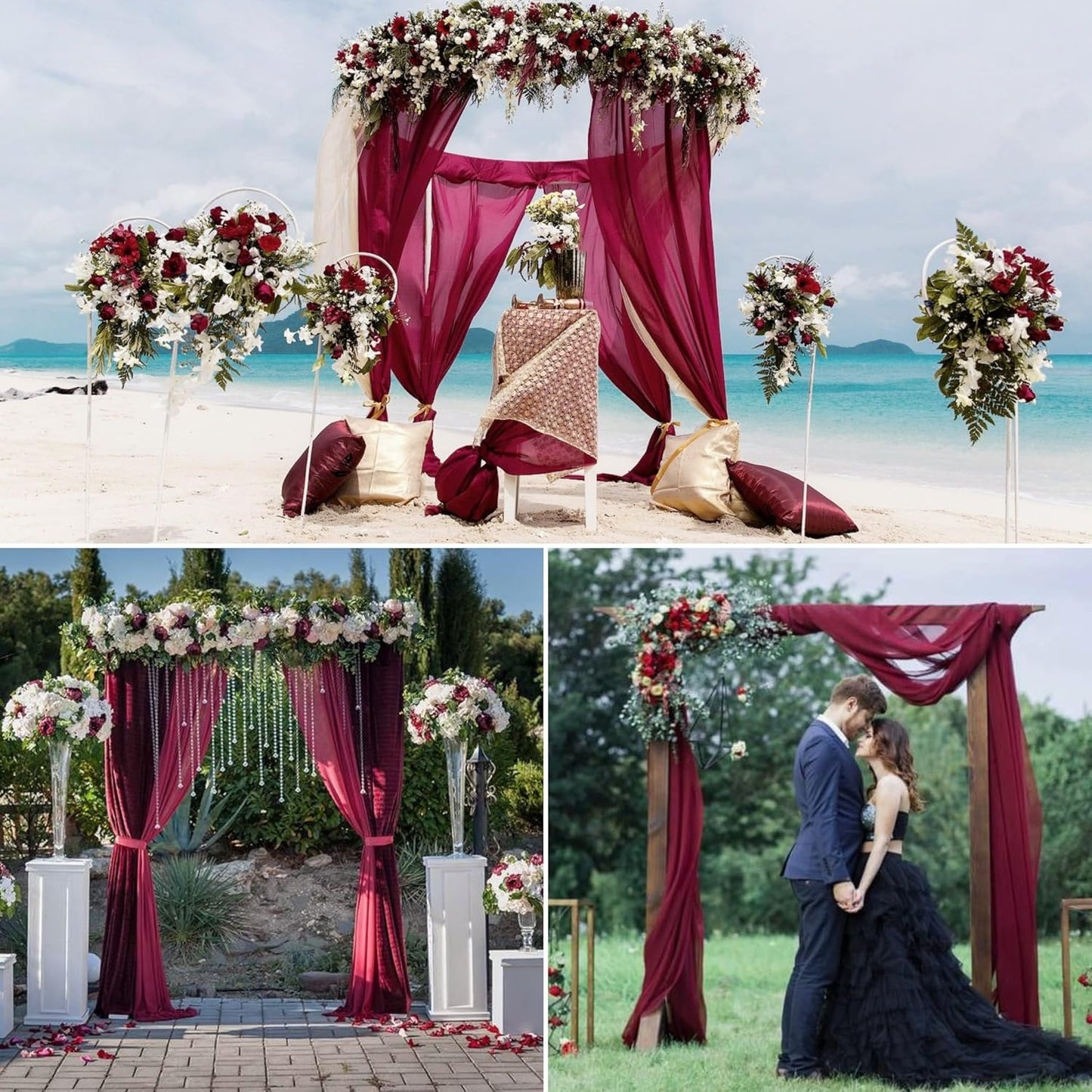 4 Panels Wedding Arch Draping Fabric 28" x 20Ft Chiffon Wedding Arch Drapes Chiffon Fabric Drape Sheer Backdrop Curtain for Nuptials Party Ceremony Birthday Reception Backdrop Ceiling Décor(Burgundy)