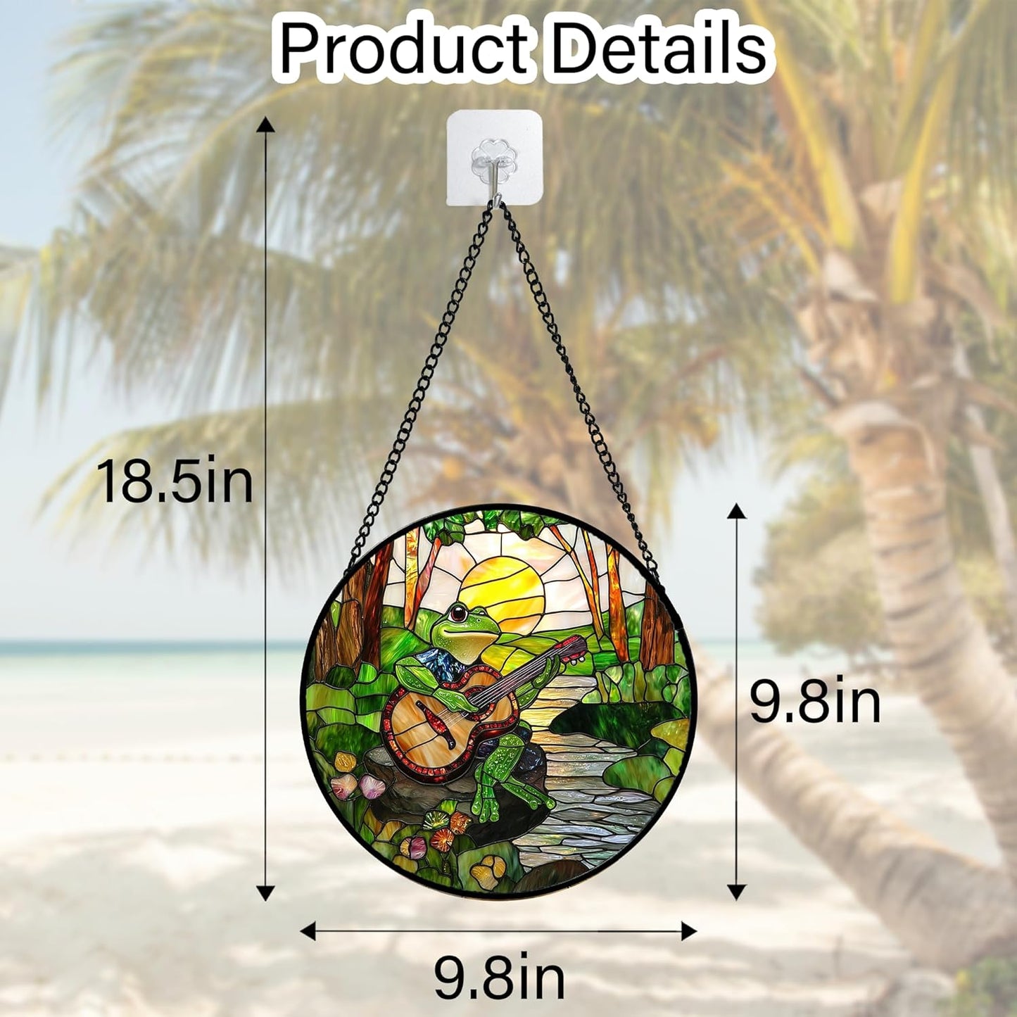 Stained Glass Window Hanging, Frog Playing Guitar Suncatcher Diamond Glass Panel Funny Sun Catchers Decor for Birthday for Women, Men, Wife, Aunt, and Mom 9.8 in