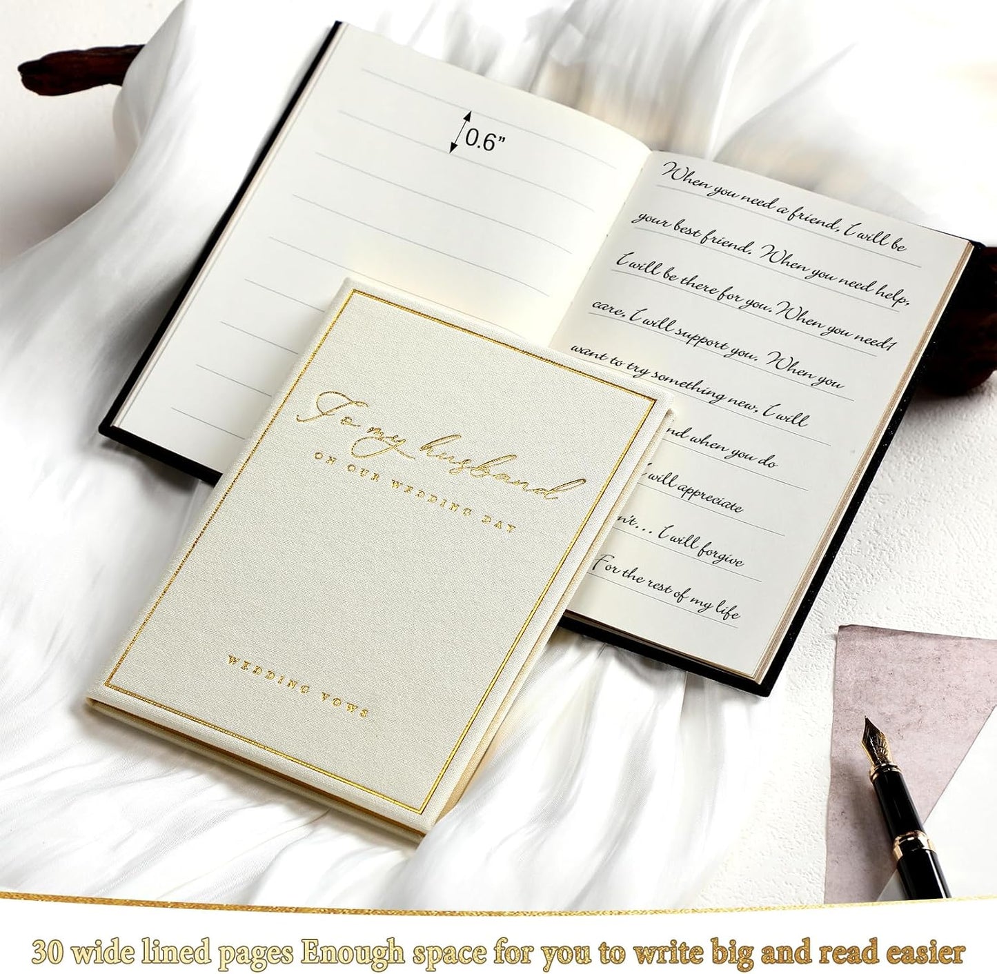 2 Pcs Wedding Vow Books His and Her to Husband Wife Wedding Must Have Registry Ideas Gold Foil Lined Page Premium Engagement Gift for Guest Groom Newly Engaged Couple(Black-White)