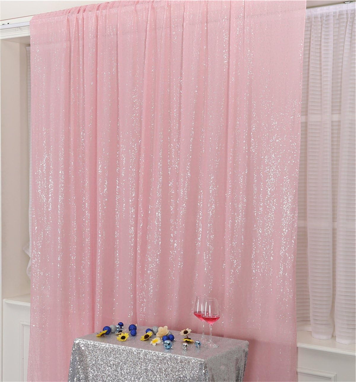 Eternal Beauty Pink Sequin Backdrop, 10x10 Ft Glitter Background Curtains for Shimmer Photography Party Wedding Birthday Back Drop Decor
