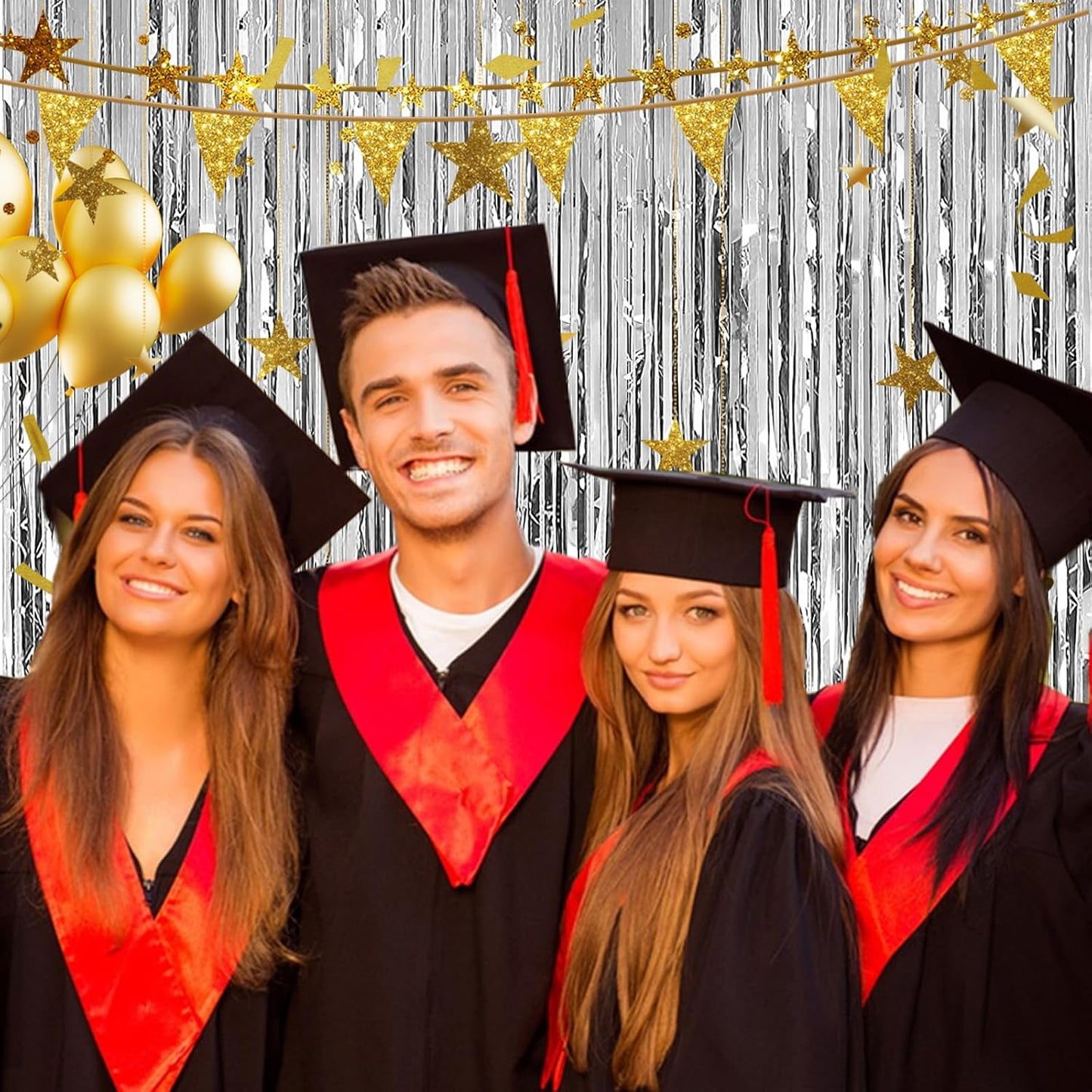 2 Pack 3.28 ft x 6.56 ft Silvery Tinsel Curtain Party Backdrop Decorations, Metallic Foil Fringe Backdrop Door for Halloween, Christmas, Birthday Graduation Wedding Party Streamers Photo Backdrop.