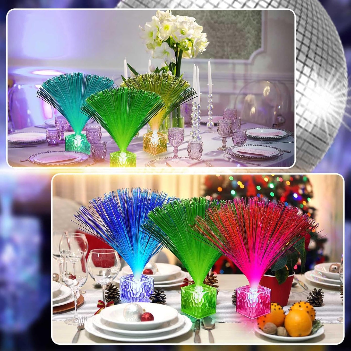 Amylove 8 Pcs Mini Fiber Optic Lamps Bulk Small LED Light up Table Centerpieces for Party Event Decorations with Crystal Base Battery Powered for Glow in The Dark Favors Supplies (9 Inch,Clear)