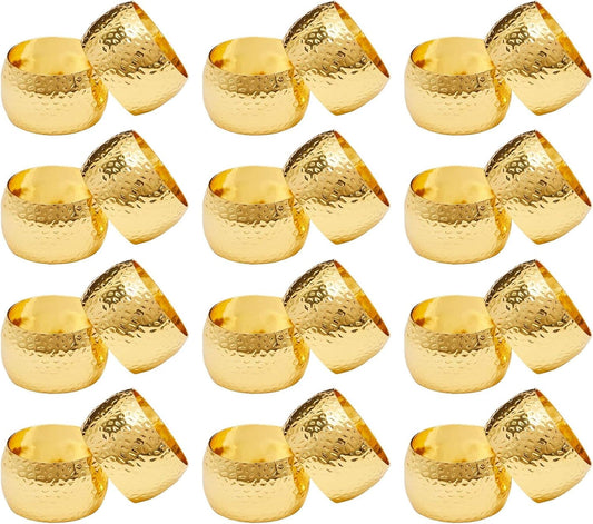 Farmlyn Creek Gold Napkin Ring Set of 12 for Weddings & Events - 1.8 x 1.8 in Zinc Metal Round - Reusable Zinc Design