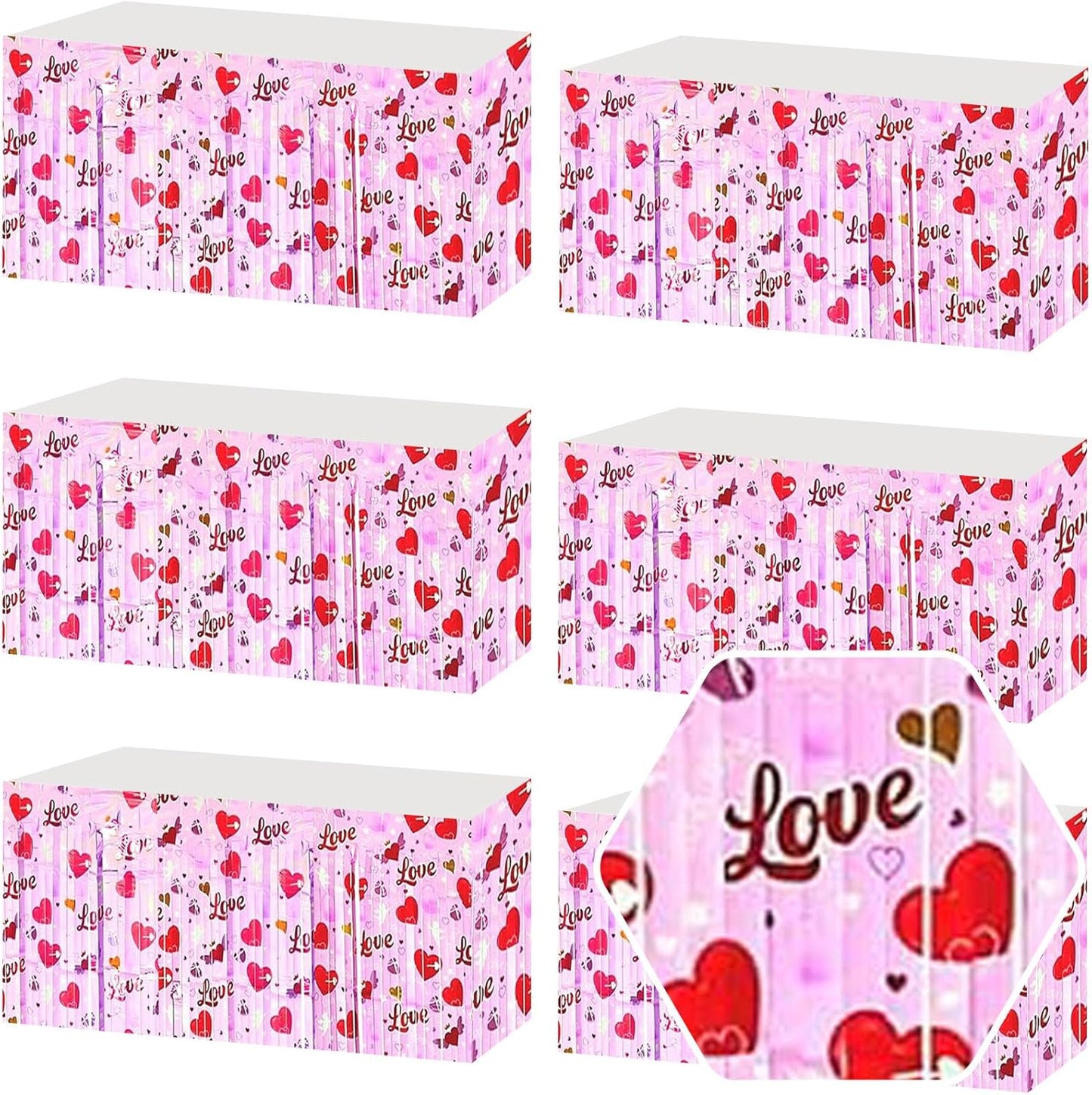 6 Pack 29 x108 Inch Love Pink Wave Foil Fringe Table Skirts Metallic Banner for Tinsel Streamer Garland Backdrop for Parade Floats, Mother's Day, Easter, Wedding, Birthday Party Decoration
