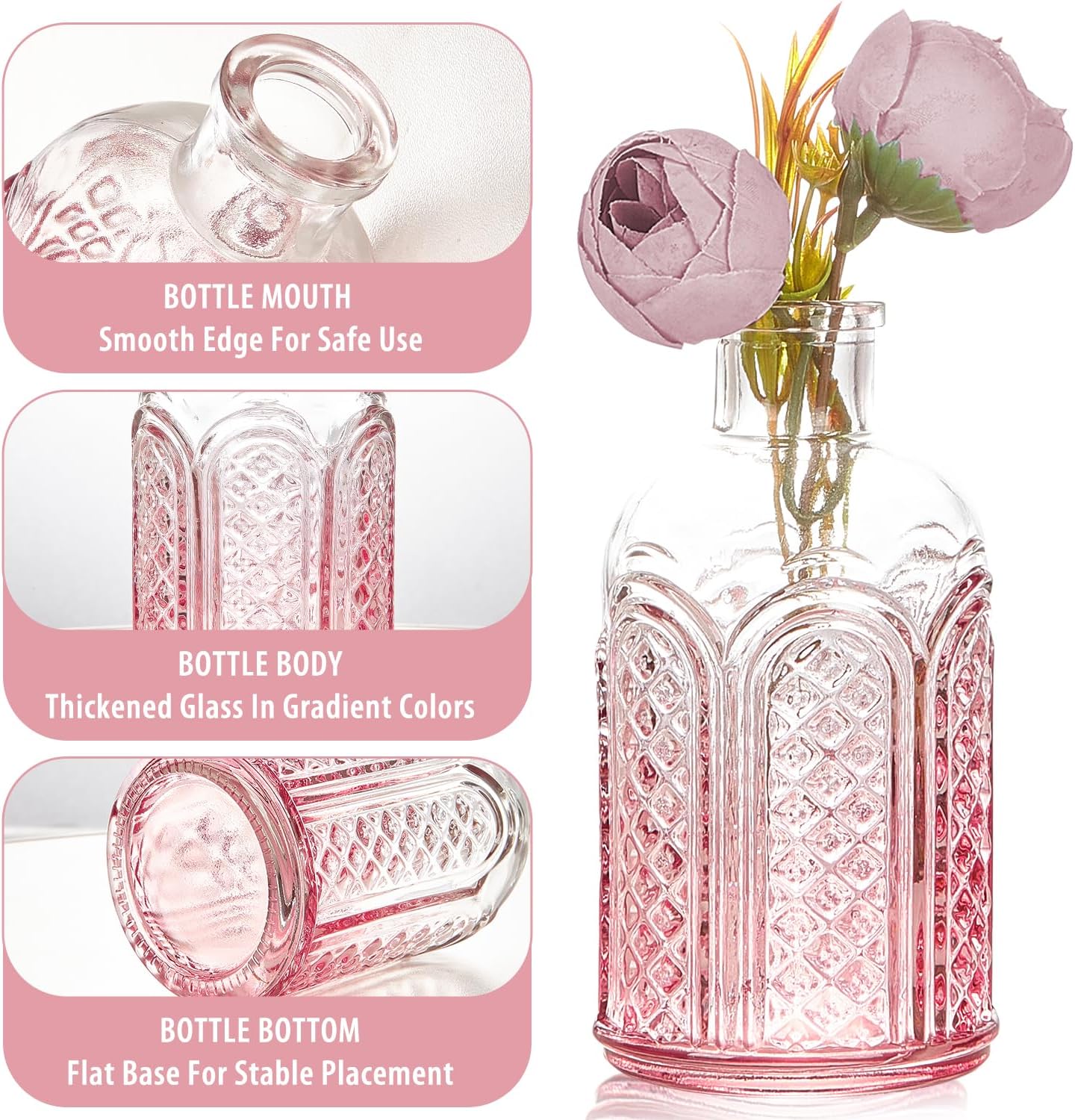 Glass Bud Vase Set of 12,Small Flower Vases in Bulk,Pink Mini Vintage Vase for Home Centerpiece, Parties, Wedding Decoration for Home Centerpiece, Parties, Wedding Decoration(12)