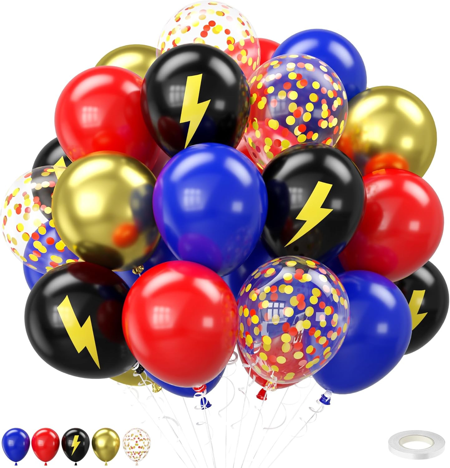 Red Blue Gold Balloons, 12 Inch Red Blue Black Helium Balloons with Confetti Balloon Carnival Circus Birthday Party for Boys Baby Shower Wedding Party Decoration Supplies