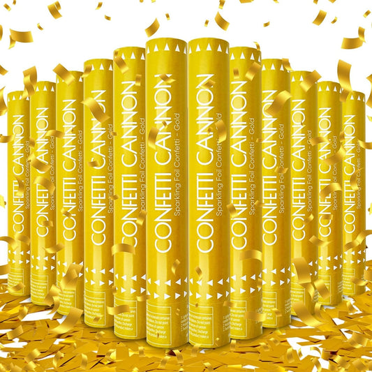 Confetti Cannon Gold Party Poppers 12 Inch Streamer Cannon 12 Pack Golden Party Poppers Shooters Foil Gold Popper Cannon Bulk for Wedding,Birthday,Graduation,New Year Celebration