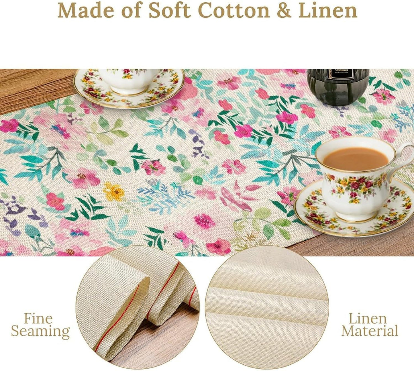 Watercolor Floral Table Runner, Colorful Botanical Spring Summer Nature Flower Aesthetic Table Runner for Kitchen Dinning Table Runner Decor Home Wedding Party Holiday, 13x36 Inch