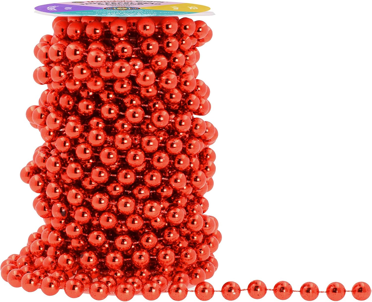 Mandala Crafts 10mm Faux Red Pearl Beads Roll - 11 Yards Strand of Fake Pearls Chain Garlands Spool String for Christmas Tree, Wedding, Party, Vases, DIY Decoration