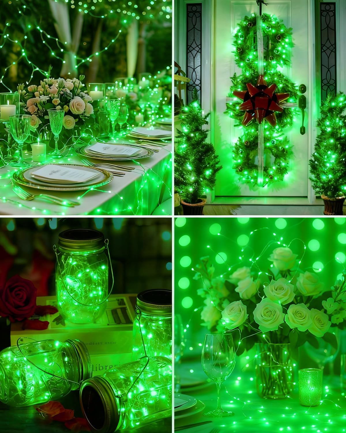 btfarm 12 Pack Fairy Lights Battery Operated, 7FT 20 LED Mini String Lights Waterproof Silver Wire for Mason Jars Centerpiece Table Crafts Bedroom Christmas Decoration, Green