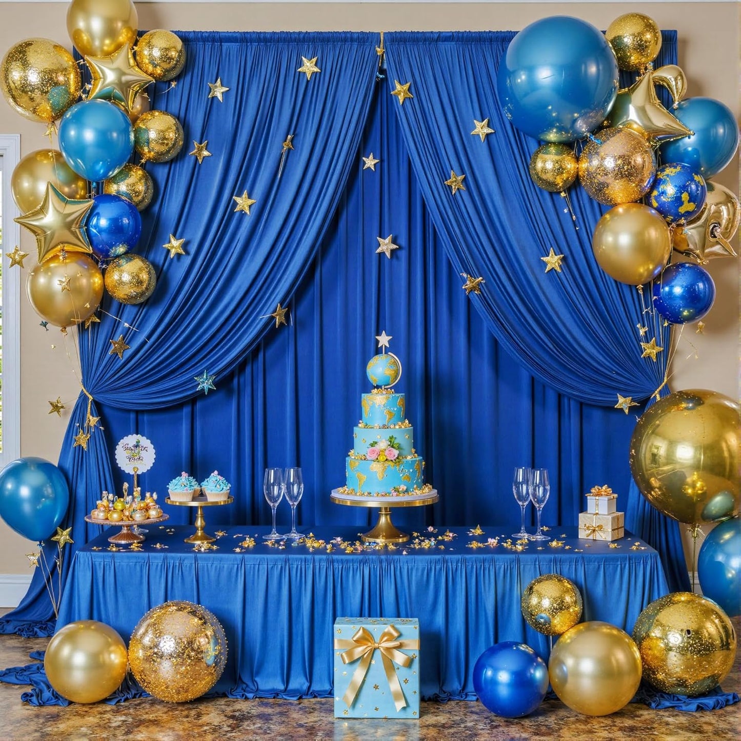 60ftx12ft Wrinkle Free Royal Blue Backdrop Curtain, 12 Panels 12FT Height Royal Blue Wedding Backdrop Drapes, Silky Polyester Back Drop Cloth for Birthday Photography Background Party Backdrop Draping