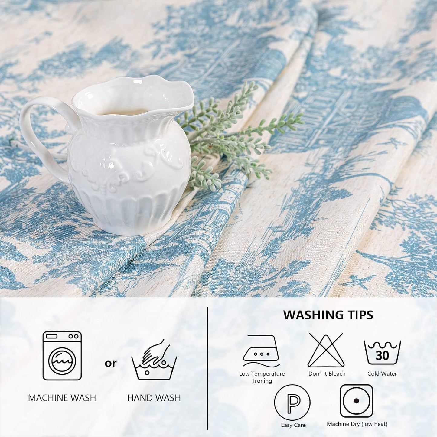 MYSKY HOME Linen Vintage Rectangle Tablecloth 60x102 Inches, Blue Castle Print Table Cloth for Dining Table I Tabletop I Parties/Outdoor I Spring/Summer Waterproof Fabric Farmhouse Tablecloth