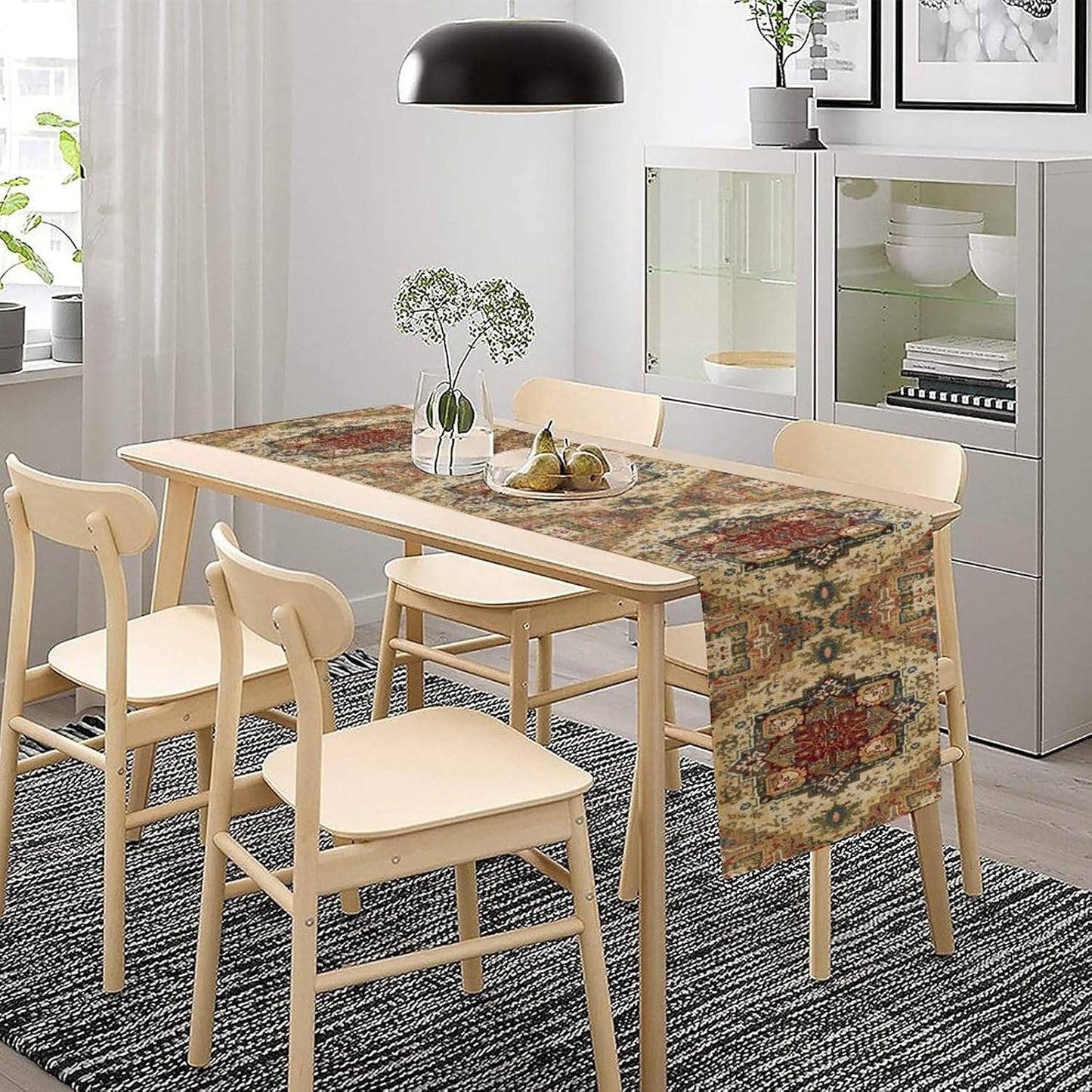 Boho Bohemia Style Table Runner, Vintage Yellow Brown Retro Flower Rustic Country Style Floral Print Pattern for Home Kitchen Table Decor Dining Coffee Room Garden Party Decor 13x72in