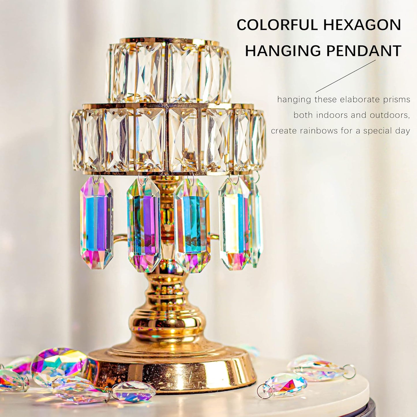 6 Pack 3'' Crystal Sun Catchers, AB Color Hanging Ornaments for Windows Sticks Prism Suncatchers for Garden Home Decor Office Living Room Windows Crystal Rainbow Maker