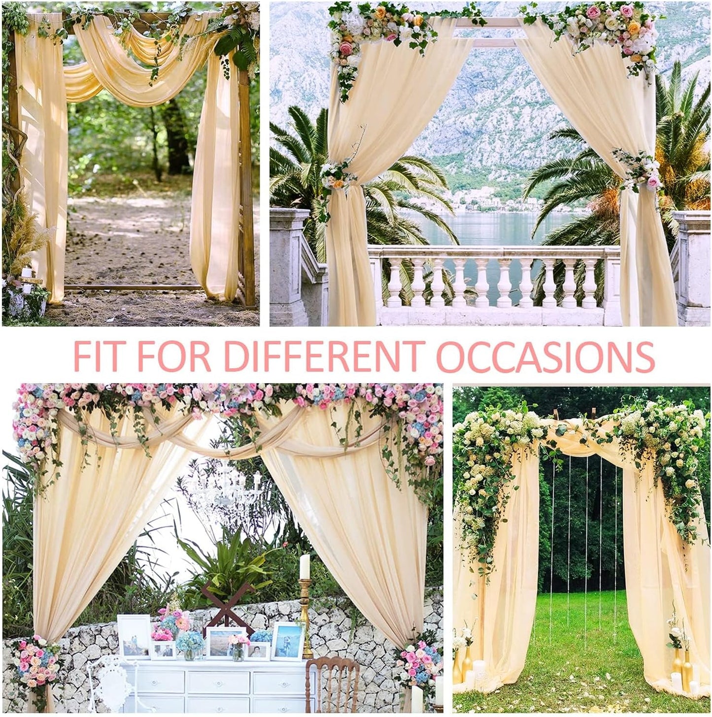 2 Panels Wedding Arch Draping Fabric Champagne Sheer Backdrop Curtain Arch Drape for Wedding Ceremony Reception,Bridal Shower Party Decorations 28" X 19ft