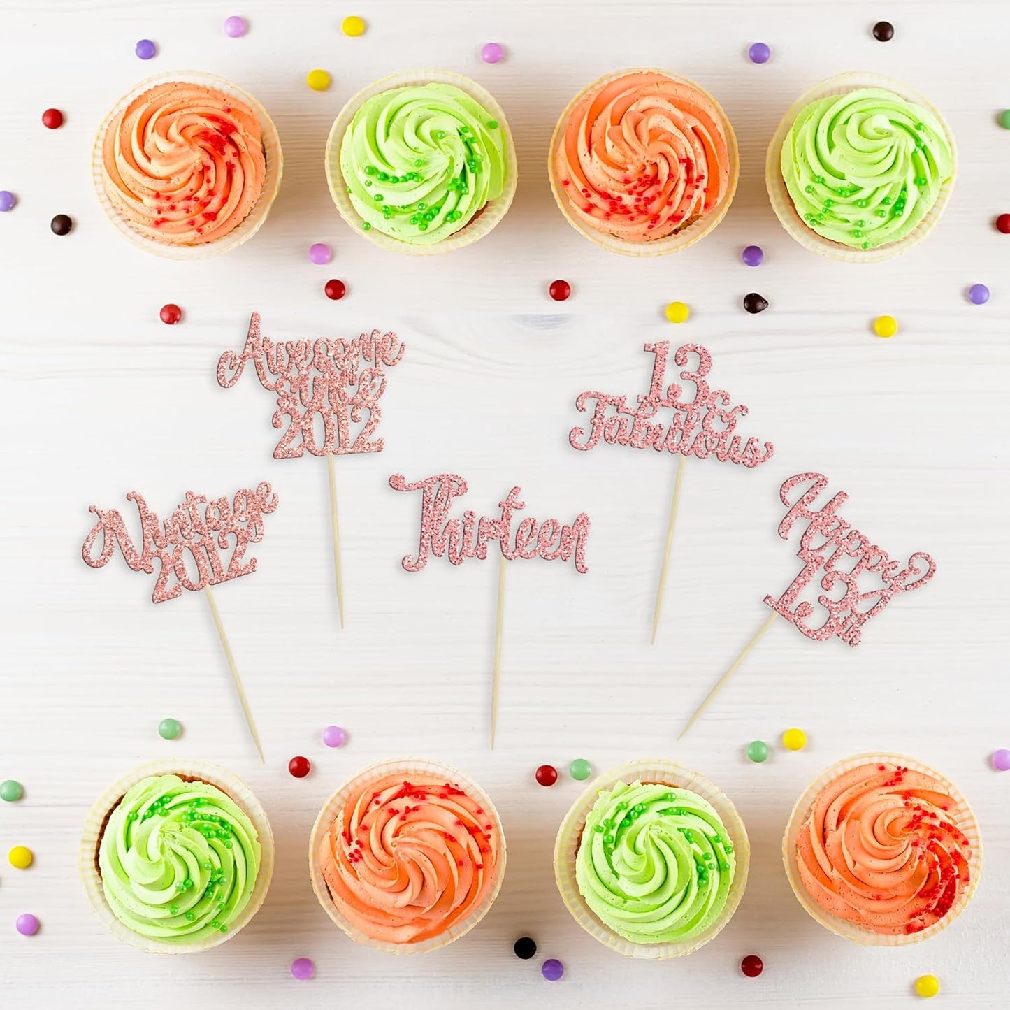 30Pcs Vintage 2012 Cupcake Toppers Glitter Thirteen 13 Fabulous Happy 13th Birthday Cupcake Picks Cheers to 13 Years for 13th Birthday Anniversary Party Cake Decorations Supplies Rose Gold