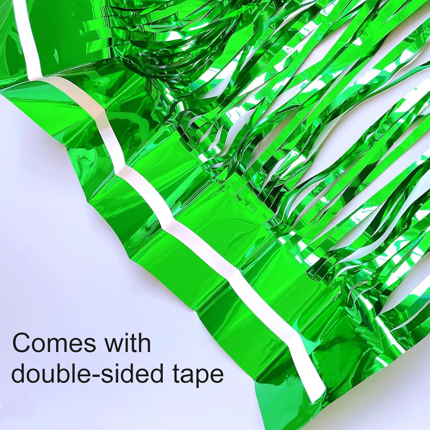 CHRORINE 2pcs 3ft x 8.3ft Green Tinsel Foil Fringe Curtains Streamers Backdrop for Green Birthday Jungle Safari Tropical Party Christmas Decorations