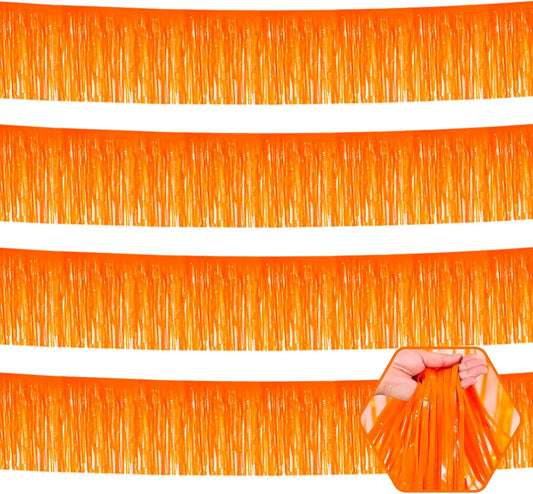 4 Pack 10 Feet Macaron Orange Foil Fringe Garland Metallic Tinsel Streamers Banner Wall Hanging Curtain Backdrop for Parade Floats, Wedding, Graduate, Mother's Day, Birthday Party Decoration
