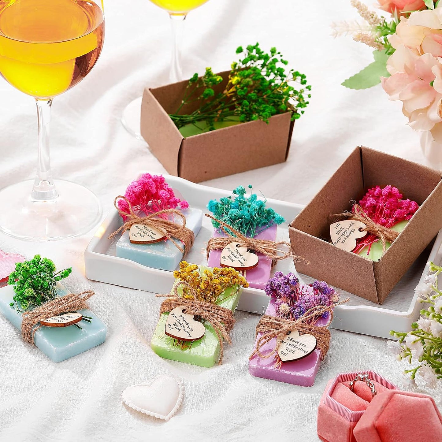 Kigeli Set of 45 Soap Favors DIY Bridal Shower Favors Bulk Wedding Soap Gifts Baby Shower Scented Soap Favors Natural Handmade Soap Bars for Wedding Bridal Shower (Blue, Green, Purple, Rectangle)