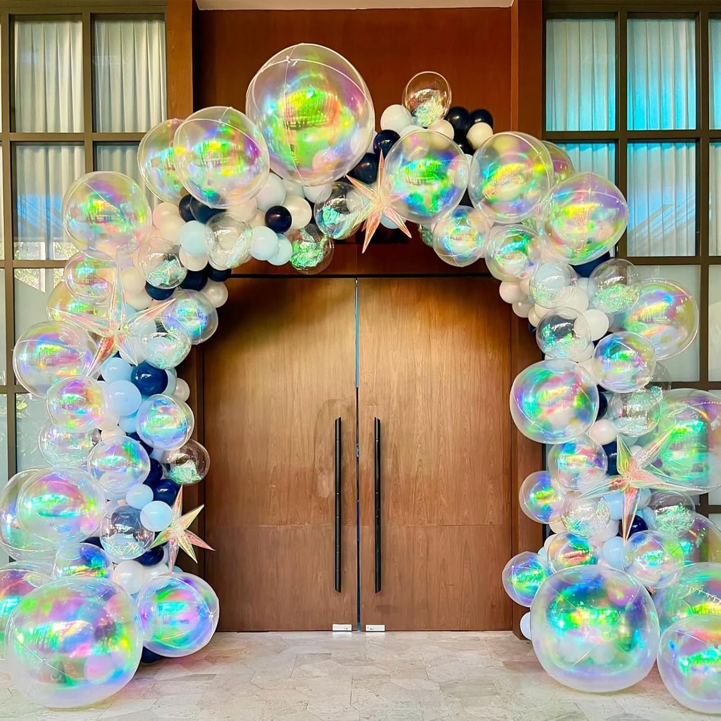 6Pcs Iridescent Foil Balloons,22Inch Clear 4D Round Ball Balloon and Explosion Star Balloon for Birthday Wedding Baby Shower Prom Party Anniversary Decorations