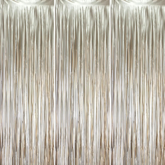 3 Pack 3.3 x 8.2 ft Matte Champagne Foil Fringe Backdrop Curtains, Gold Tinsel Streamers Party Decorations, Fringe Backdrop, Door Shimmer for Graduation, New Years Eve, Birthday Party